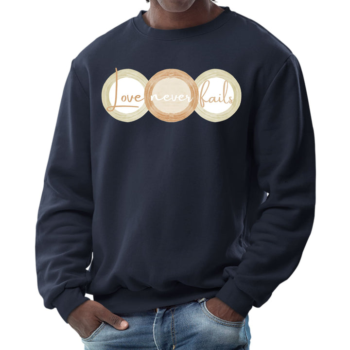 Mens Graphic Sweatshirt - Love Never Fails - Pastel Brown Beige Green - Mens