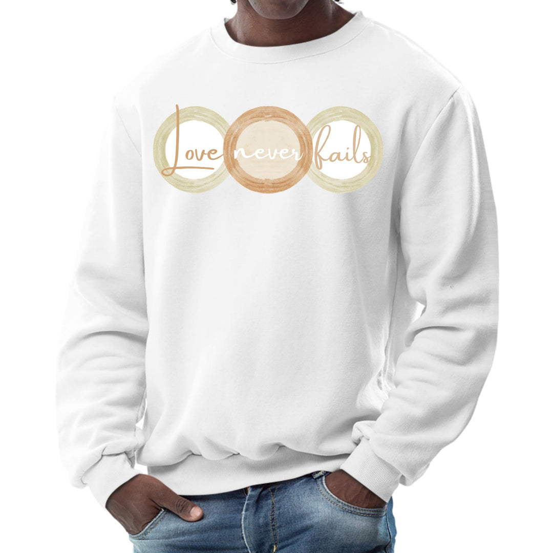 Mens Graphic Sweatshirt Love Never Fails Pastel Brown Beige Green - Mens