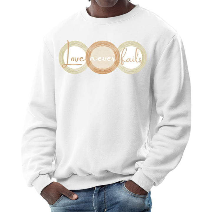 Mens Graphic Sweatshirt - Love Never Fails - Pastel Brown Beige Green - Mens