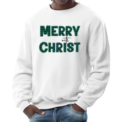 Mens Graphic Sweatshirt Merry With Christ Green Plaid Christmas - Mens