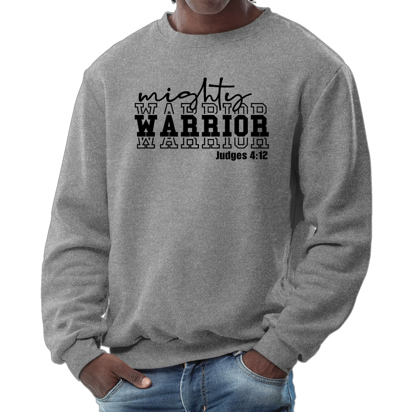 Mens Graphic Sweatshirt Mighty Warrior Black Illustration - Mens | Sweatshirts