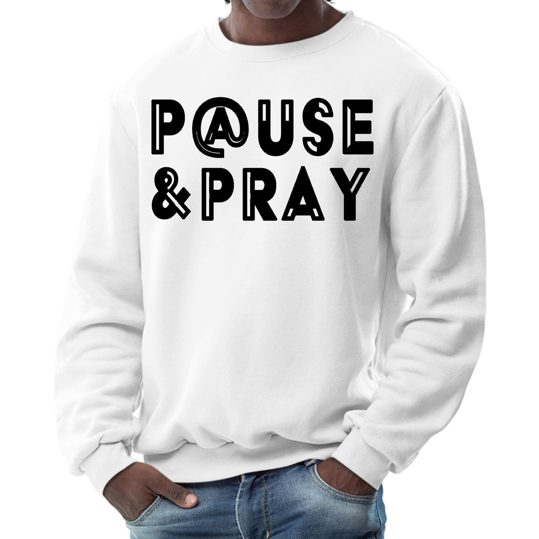 Mens Graphic Sweatshirt Pause and Pray Black Illustration - Mens | Sweatshirts