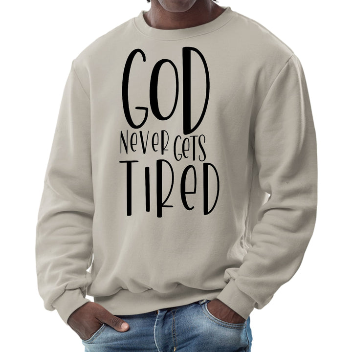 Mens Graphic Sweatshirt Say it Soul - God Never Gets Tired - Black - Mens