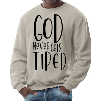 Mens Graphic Sweatshirt Say It Soul - God Never Gets Tired - Black - Mens