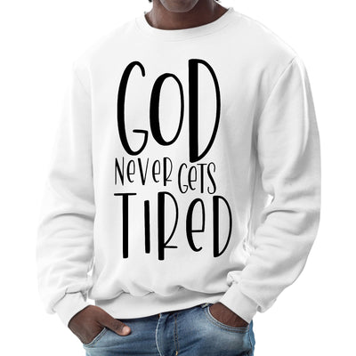 Mens Graphic Sweatshirt Say It Soul - God Never Gets Tired - Black - Mens