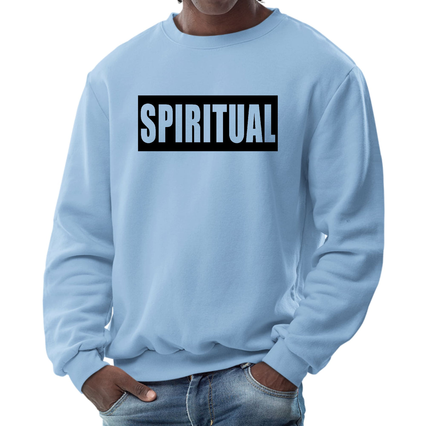 Mens Graphic Sweatshirt Spiritual Black Colorblock Illustration - Mens