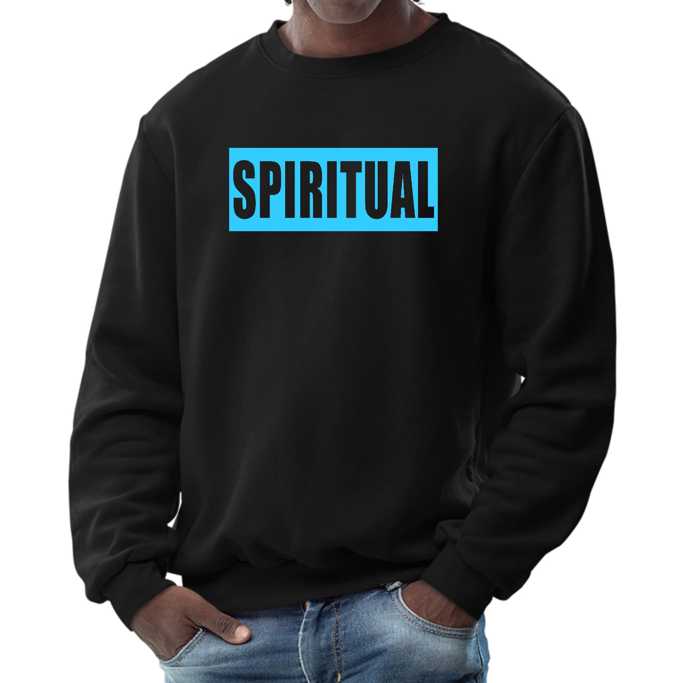 Mens Graphic Sweatshirt Spiritual Light Blue Print - Mens | Sweatshirts