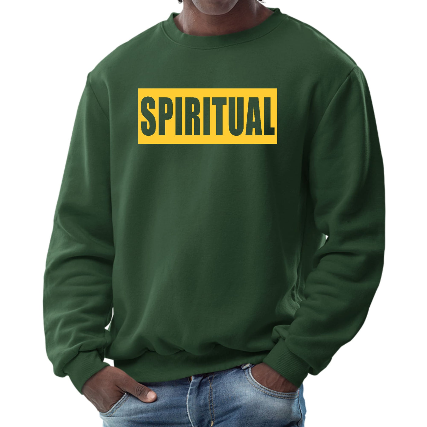 Mens Graphic Sweatshirt Spiritual Yellow Gold Colorblock Illustration - Mens