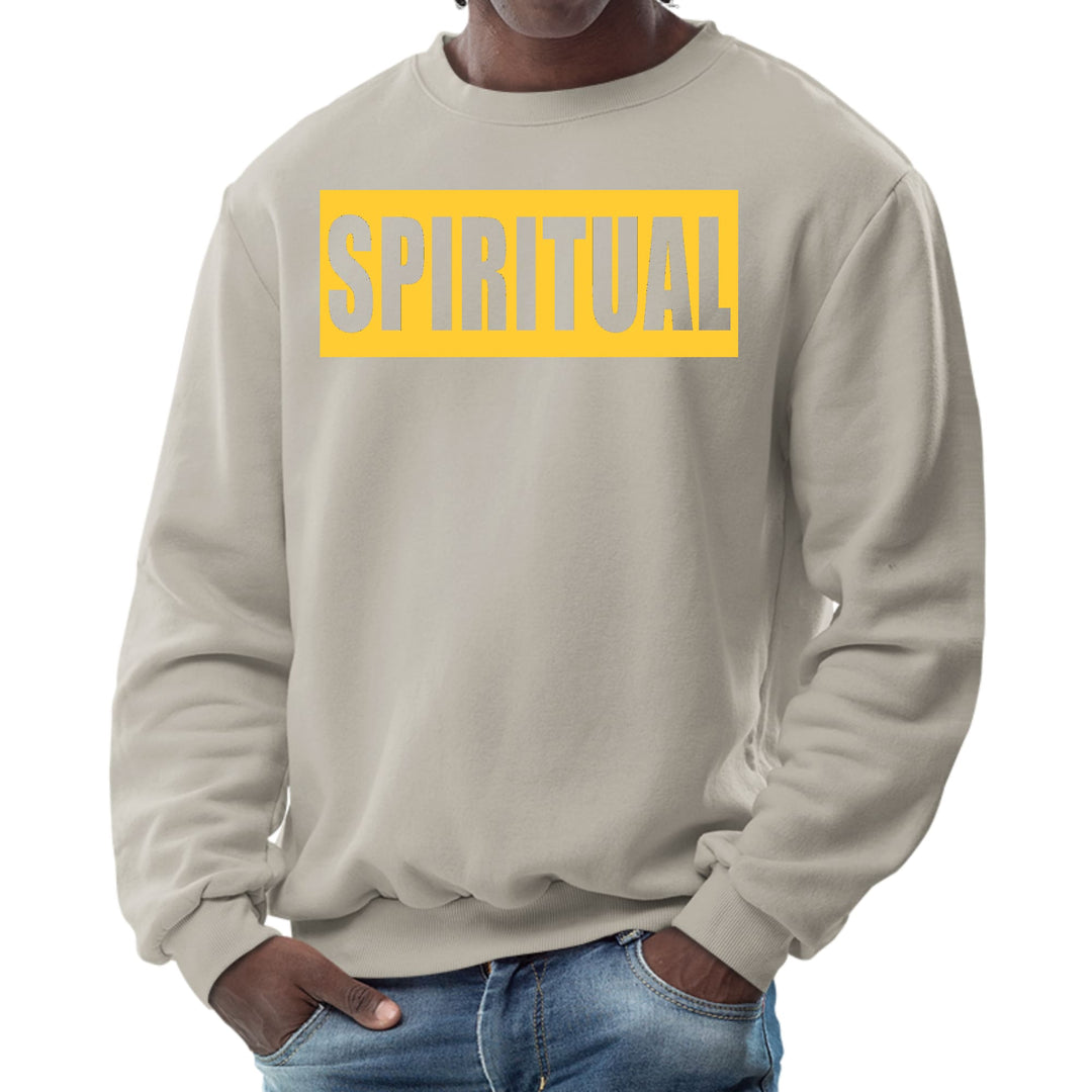 Mens Graphic Sweatshirt Spiritual Yellow Gold Colorblock Illustration - Mens