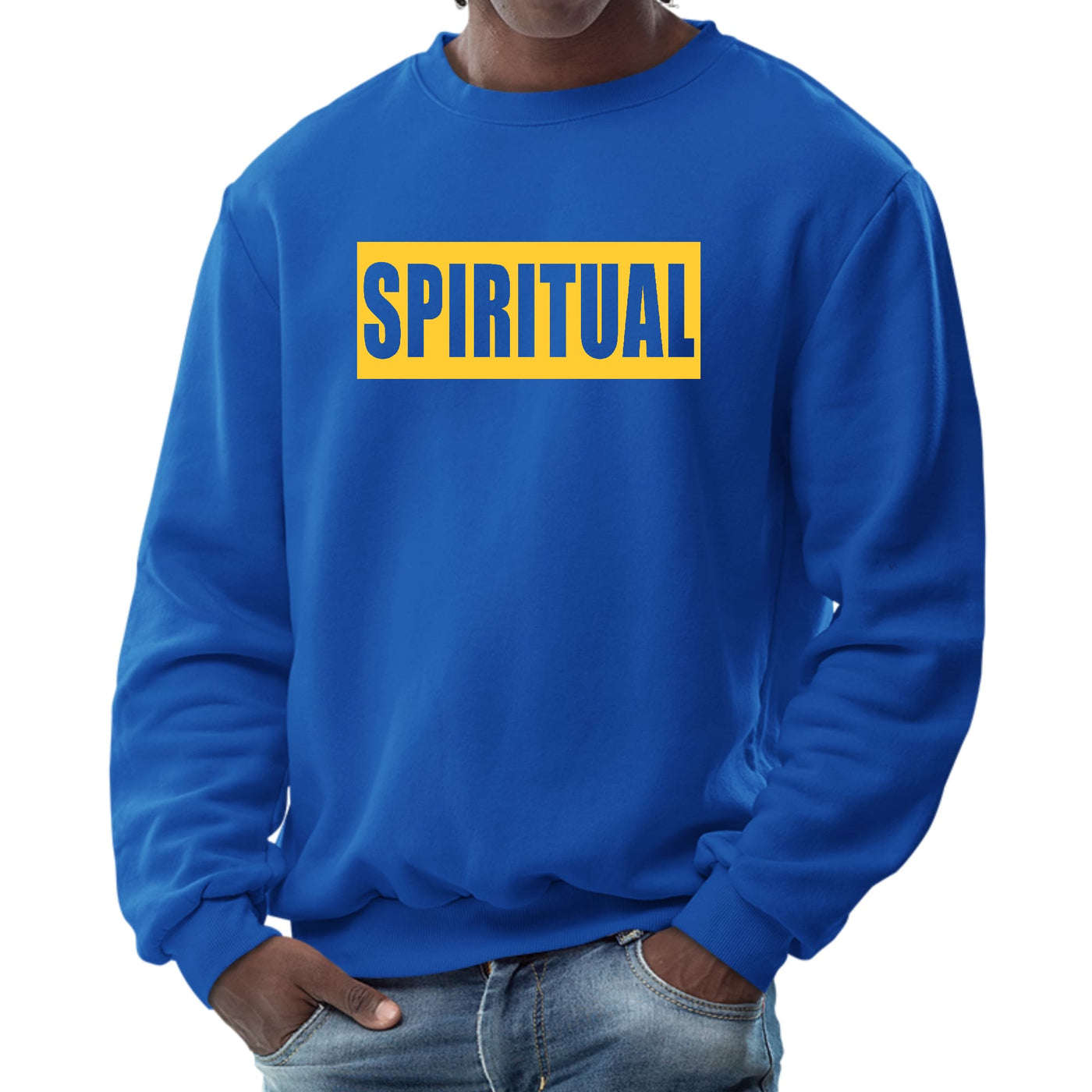 Mens Graphic Sweatshirt Spiritual Yellow Gold Colorblock Illustration - Mens