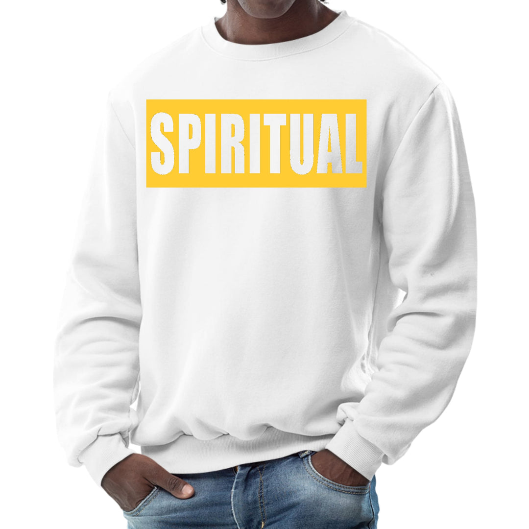 Mens Graphic Sweatshirt Spiritual Yellow Gold Colorblock Illustration - Mens