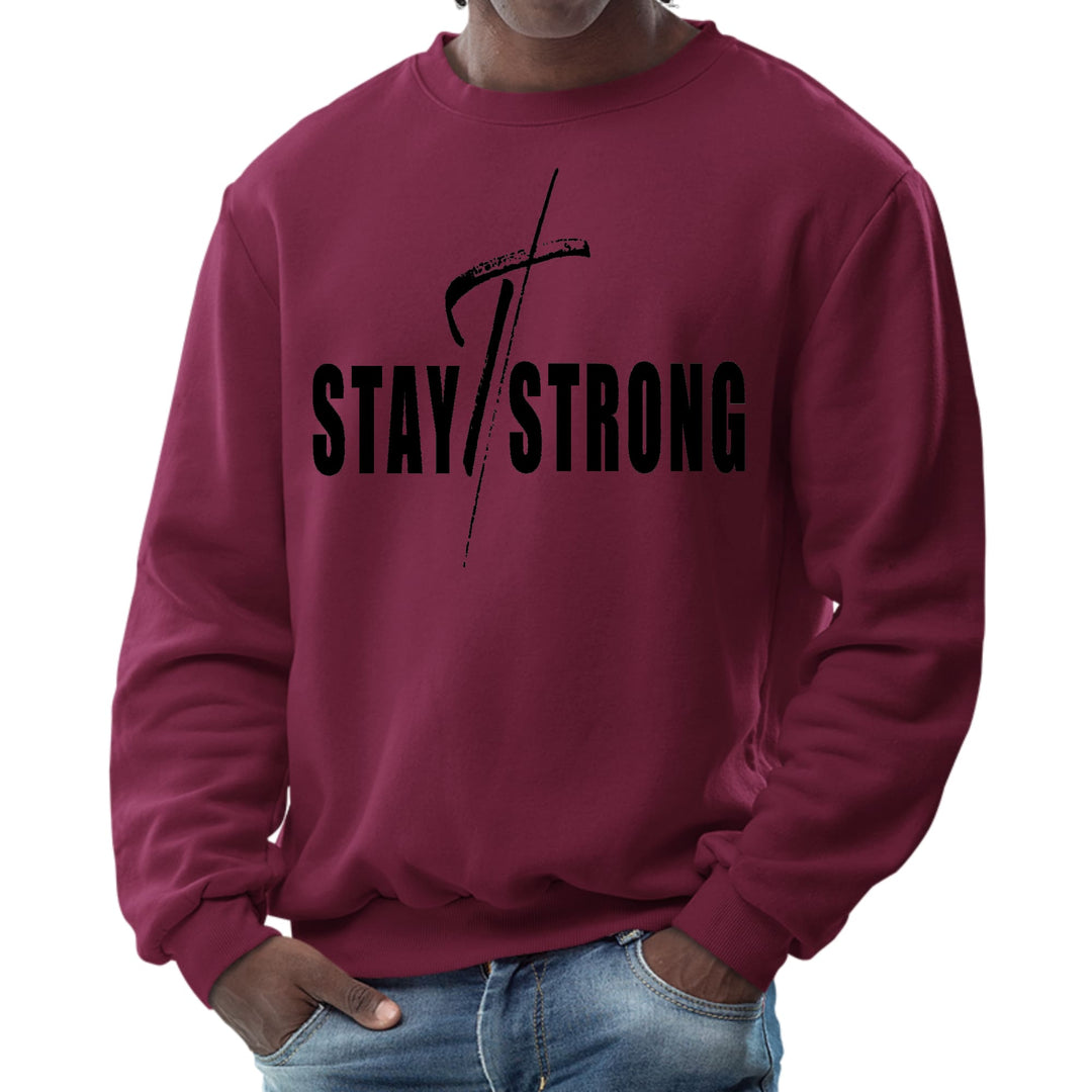 Mens Graphic Sweatshirt Stay Strong with Cross Black Print - Mens | Sweatshirts