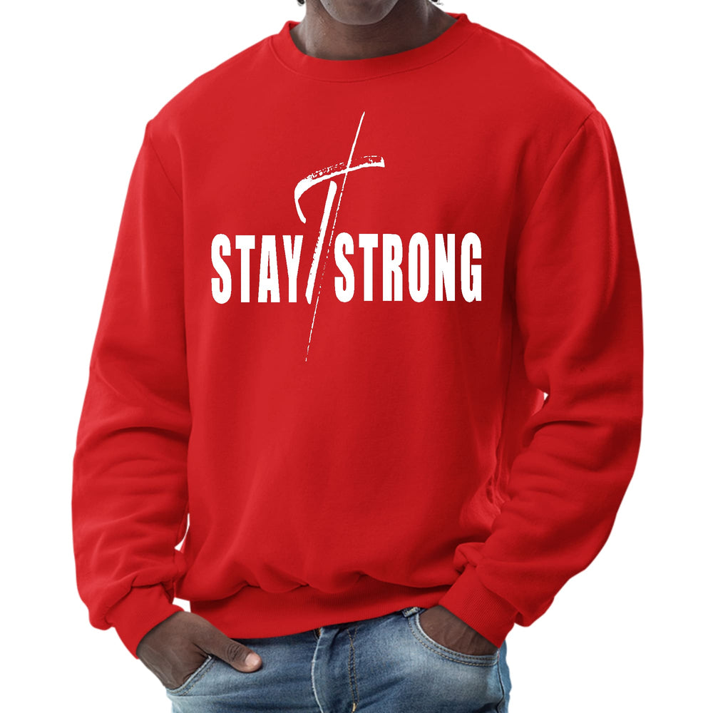 Mens Graphic Sweatshirt Stay Strong with Cross White Print - Mens | Sweatshirts