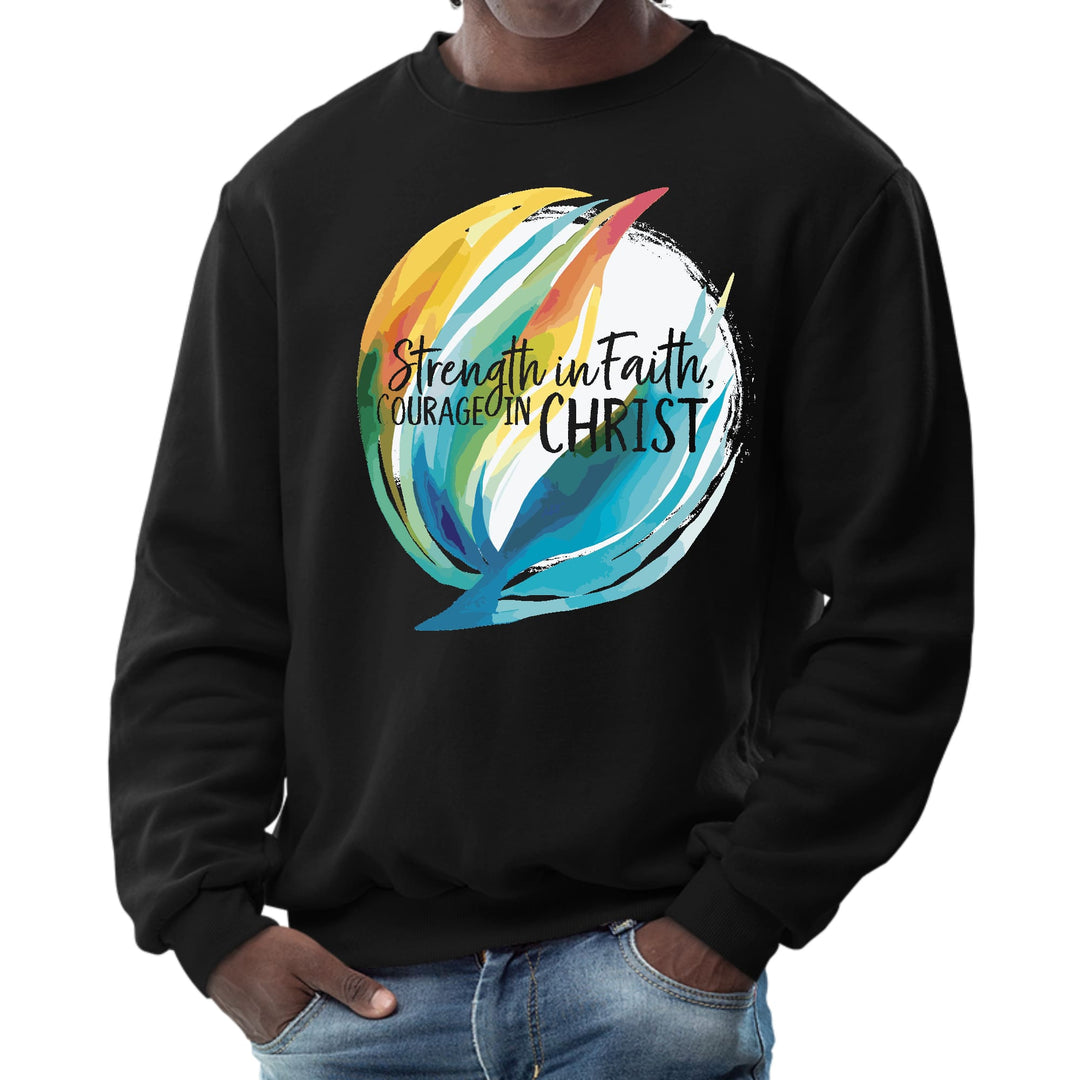 Mens Graphic Sweatshirt Strength in Faith Courage in Christ - Mens | Sweatshirts