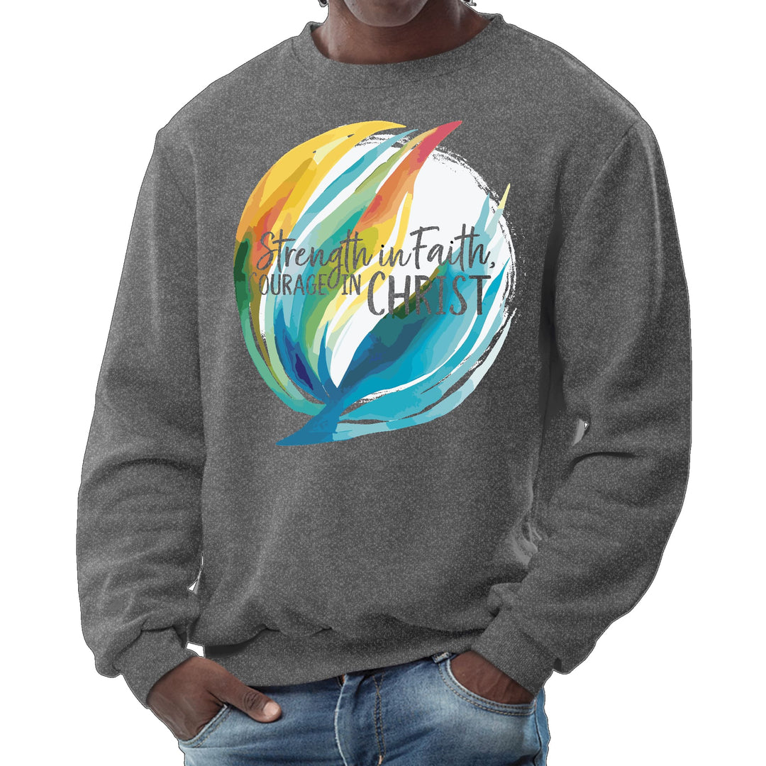 Mens Graphic Sweatshirt Strength in Faith Courage in Christ - Mens | Sweatshirts