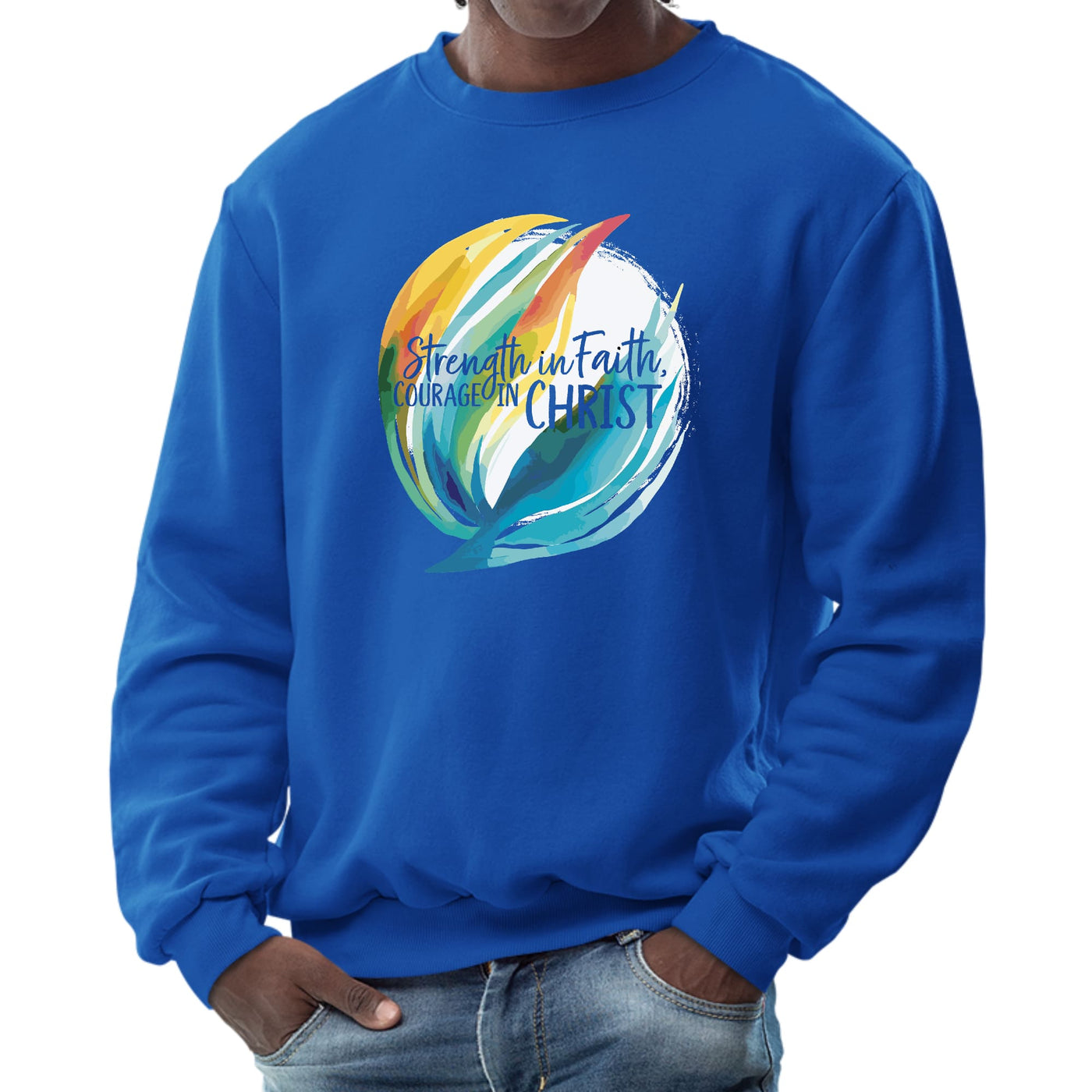 Mens Graphic Sweatshirt Strength In Faith Courage In Christ - Mens | Sweatshirts