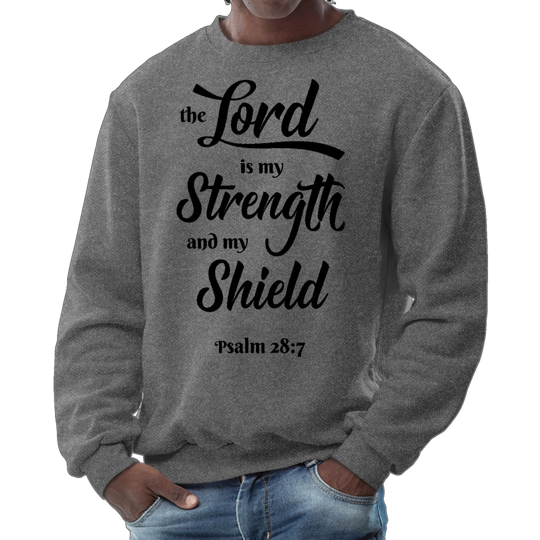 Mens Graphic Sweatshirt - the Lord is my Strength and my Shield Black - Mens