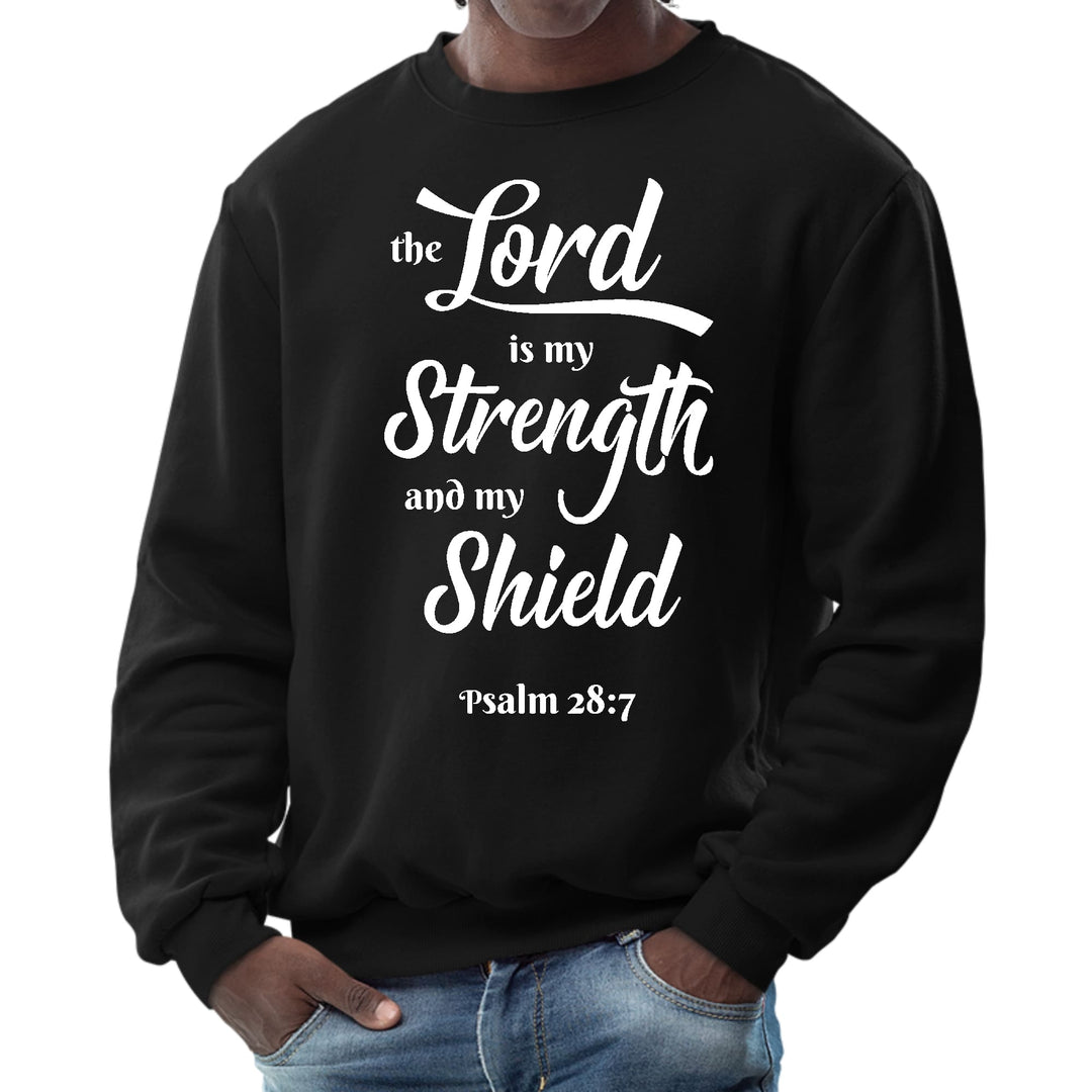 Mens Graphic Sweatshirt the Lord is my Strength and my Shield White - Mens