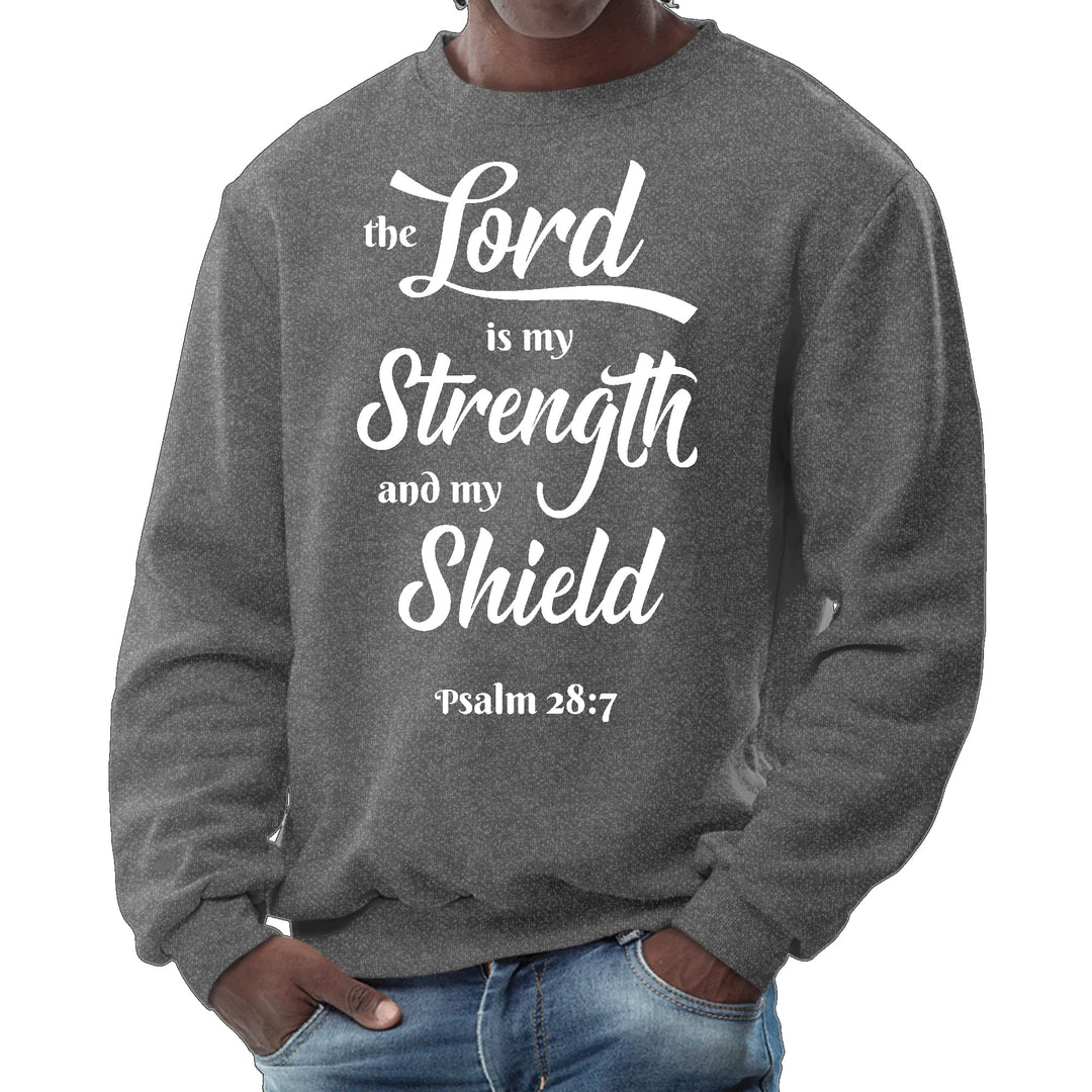 Mens Graphic Sweatshirt the Lord is my Strength and my Shield White - Mens