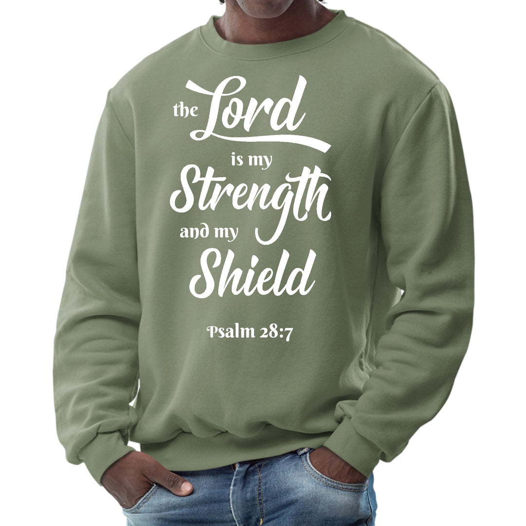 Mens Graphic Sweatshirt the Lord is my Strength and my Shield White - Mens