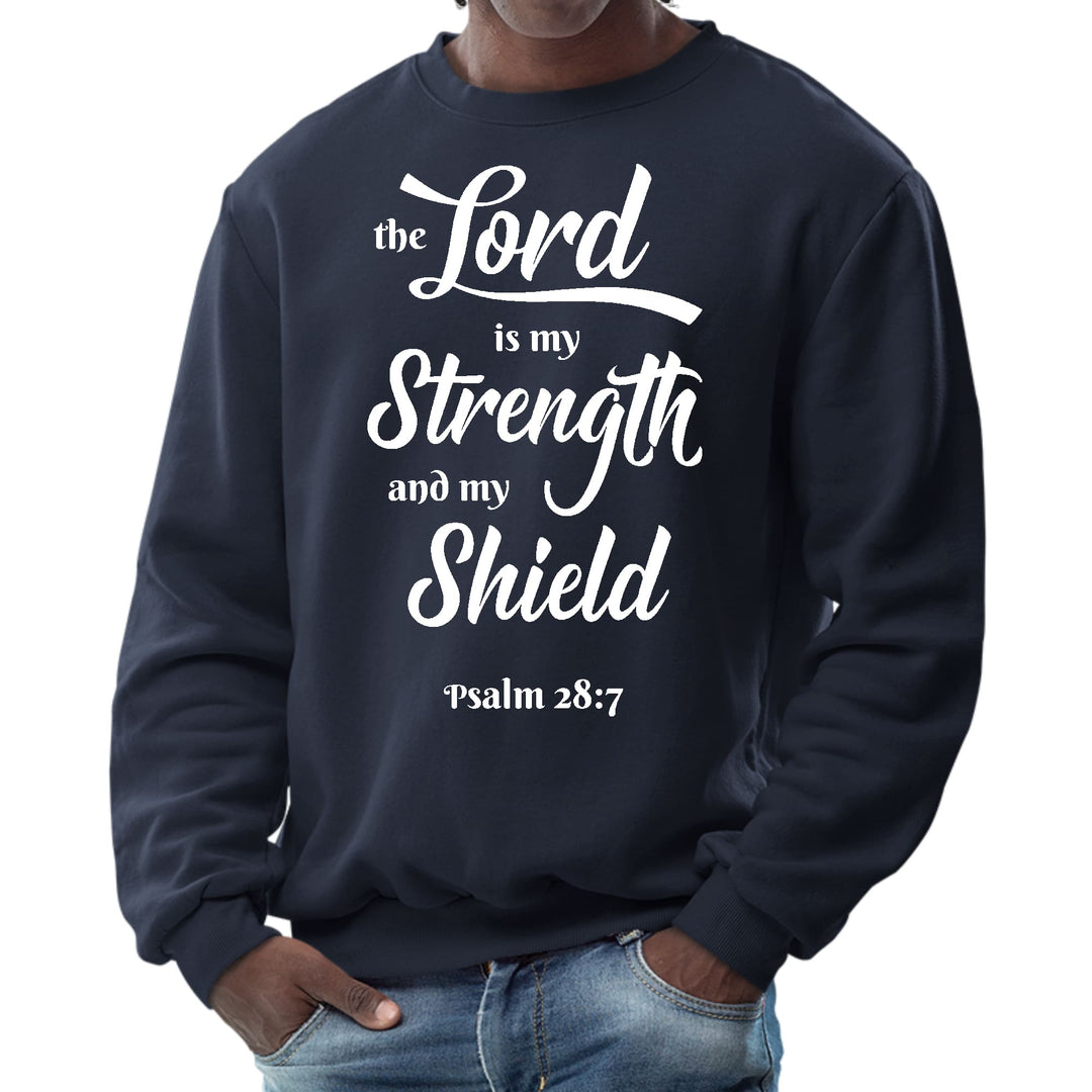 Mens Graphic Sweatshirt the Lord is my Strength and my Shield White - Mens