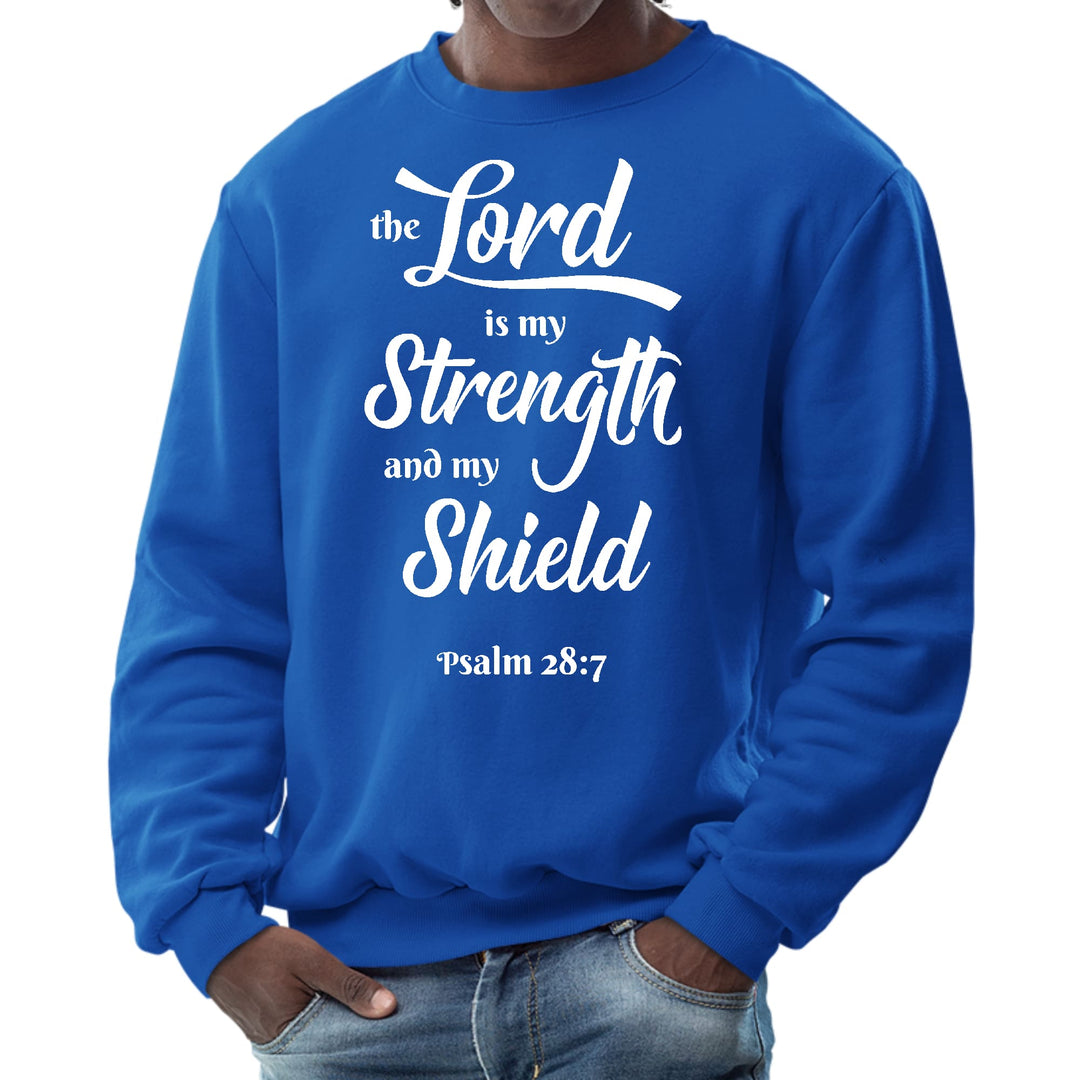 Mens Graphic Sweatshirt the Lord is my Strength and my Shield White - Mens