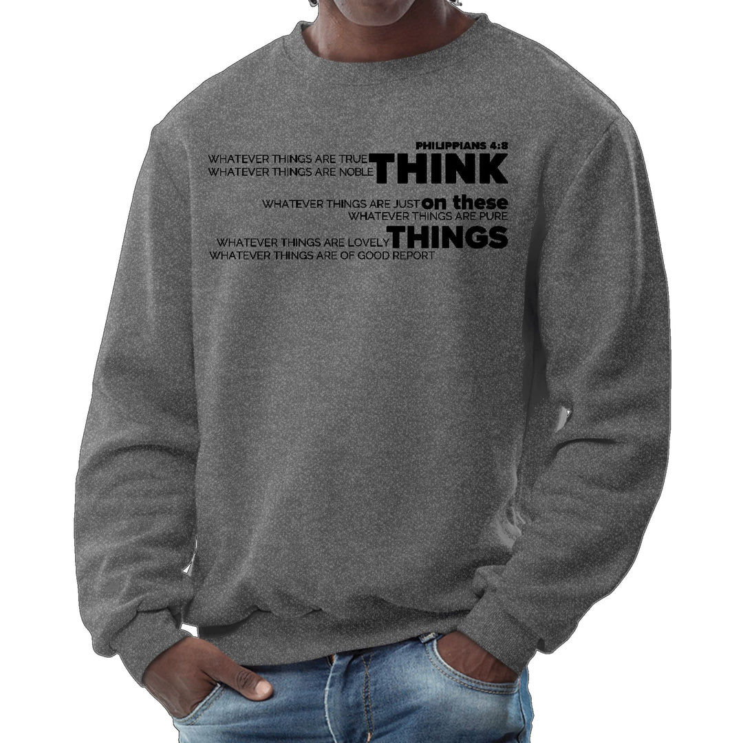 Mens Graphic Sweatshirt Think on these Things Black Illustration - Mens