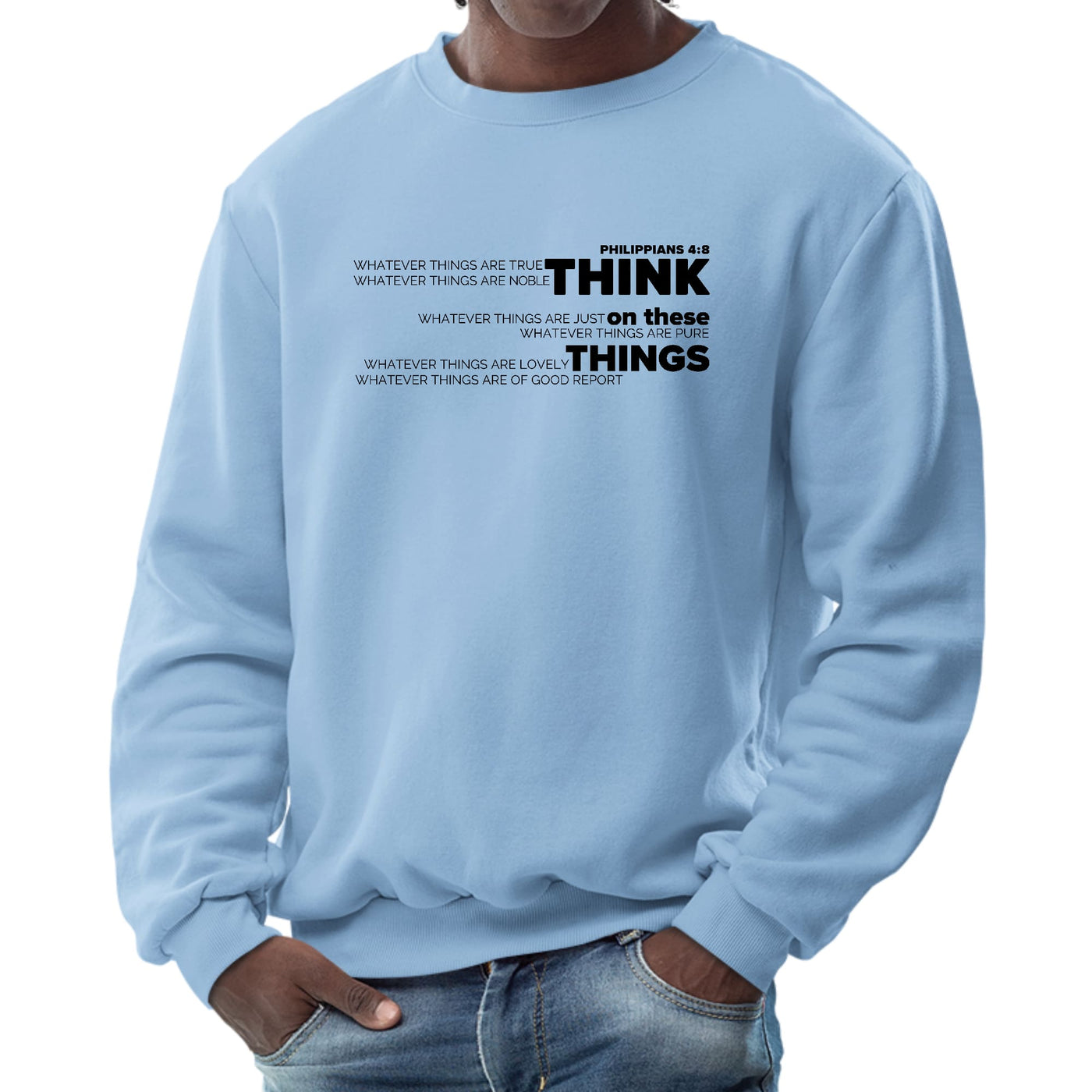 Mens Graphic Sweatshirt Think On These Things Black Illustration - Mens