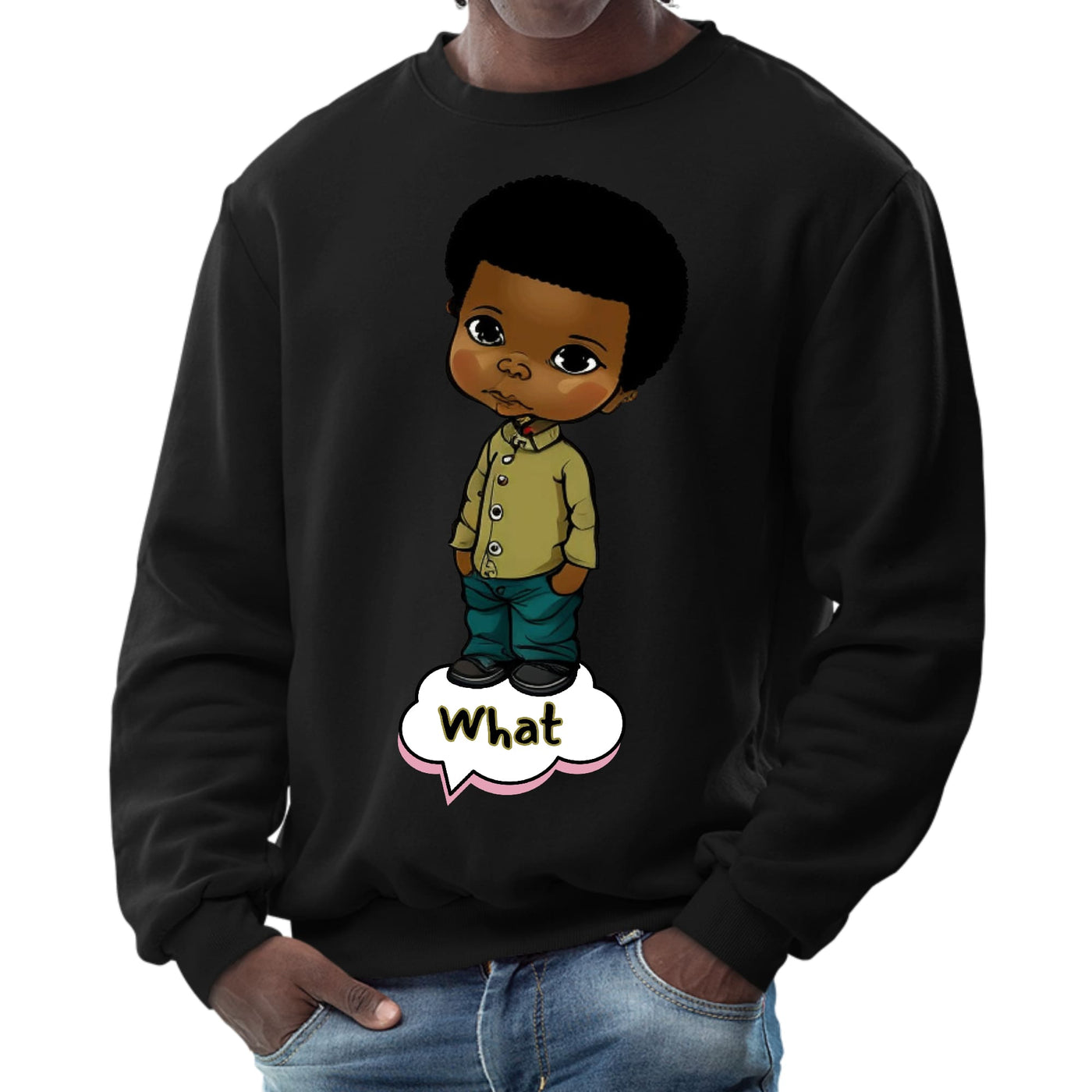 Mens Graphic Sweatshirt What African American Boy Illustration Art - Mens