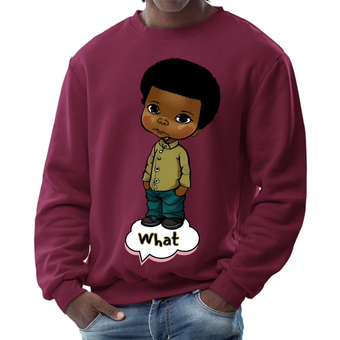 Mens Graphic Sweatshirt What African American Boy Illustration Art - Mens
