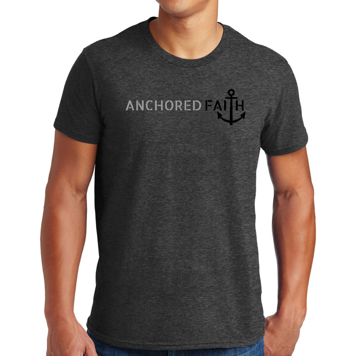 Mens Graphic T-shirt Anchored Faith Grey and Black Print - Mens | T-Shirts