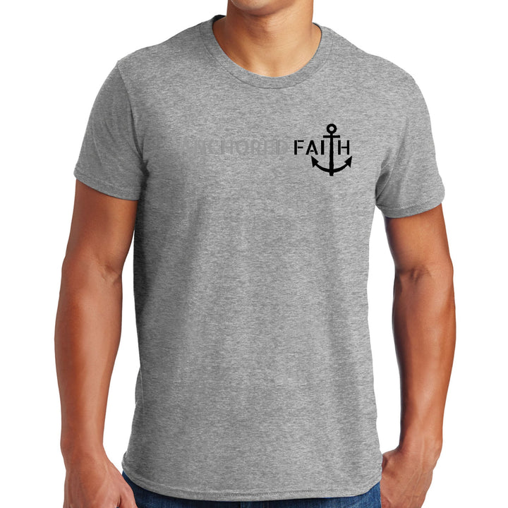 Mens Graphic T-shirt Anchored Faith Grey and Black Print - Mens | T-Shirts