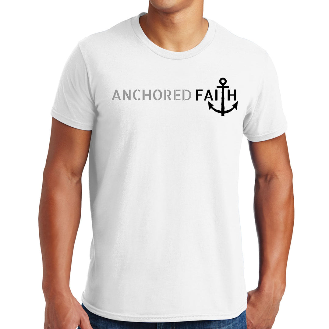 Mens Graphic T-shirt Anchored Faith Grey and Black Print - Mens | T-Shirts