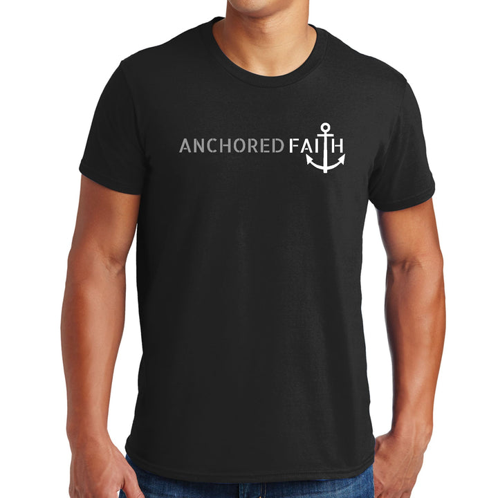 Mens Graphic T-shirt Anchored Faith Grey and White Print - Mens | T-Shirts