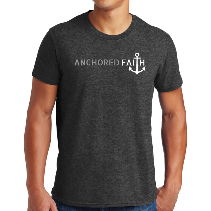 Mens Graphic T-shirt Anchored Faith Grey and White Print - Mens | T-Shirts