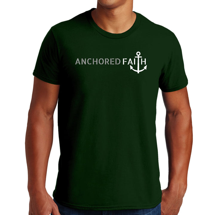 Mens Graphic T-shirt Anchored Faith Grey and White Print - Mens | T-Shirts