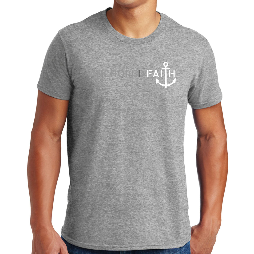 Mens Graphic T-shirt Anchored Faith Grey and White Print - Mens | T-Shirts