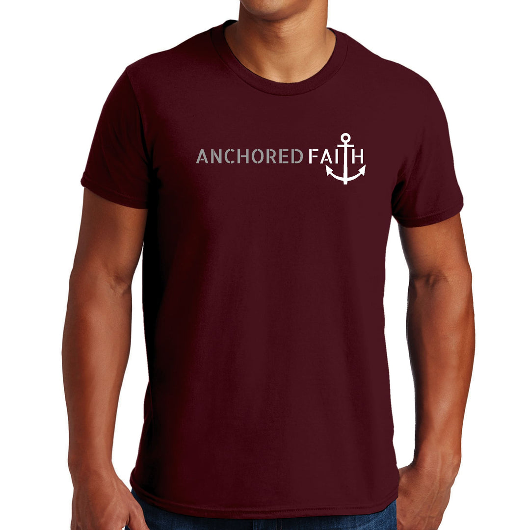 Mens Graphic T-shirt Anchored Faith Grey and White Print - Mens | T-Shirts