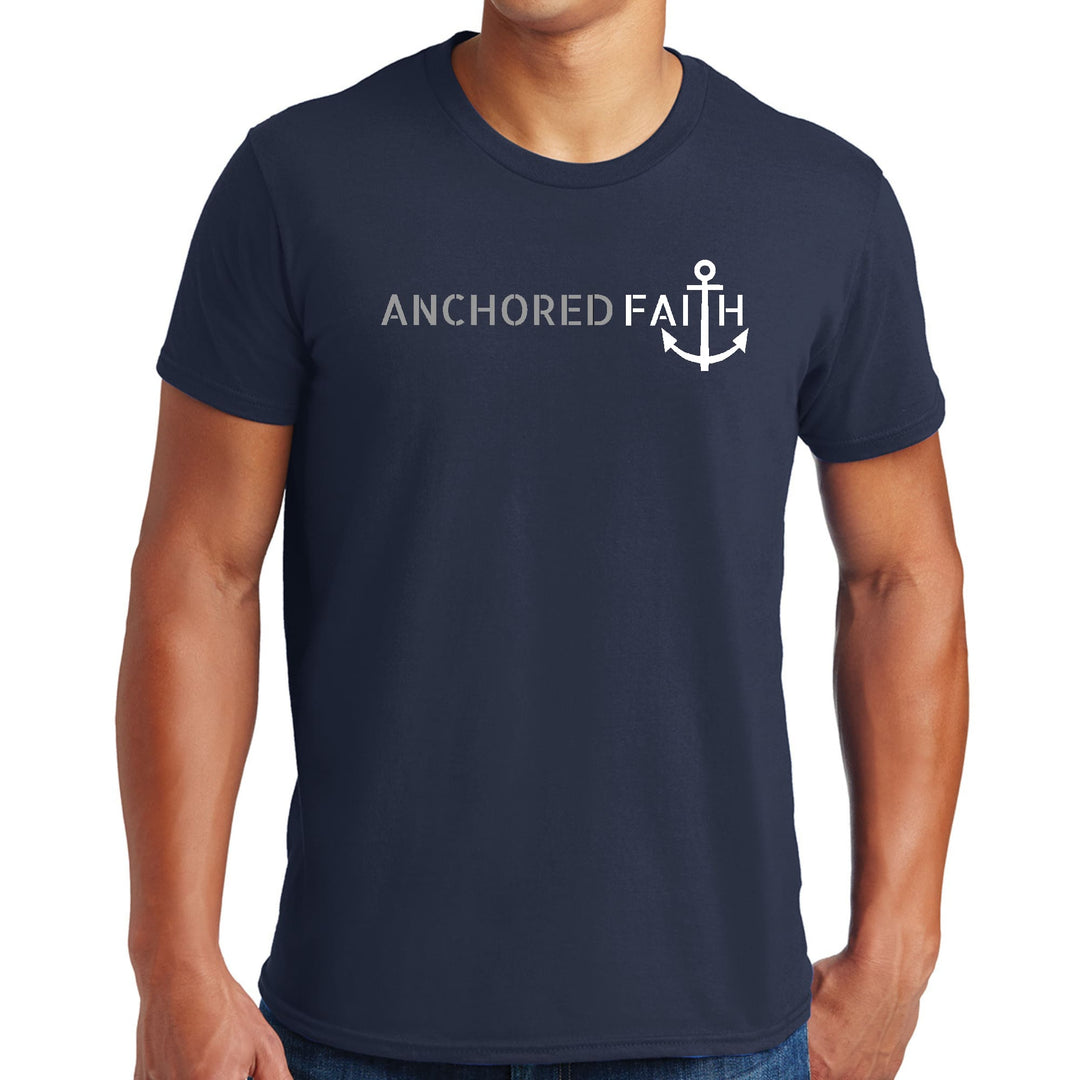 Mens Graphic T-shirt Anchored Faith Grey and White Print - Mens | T-Shirts