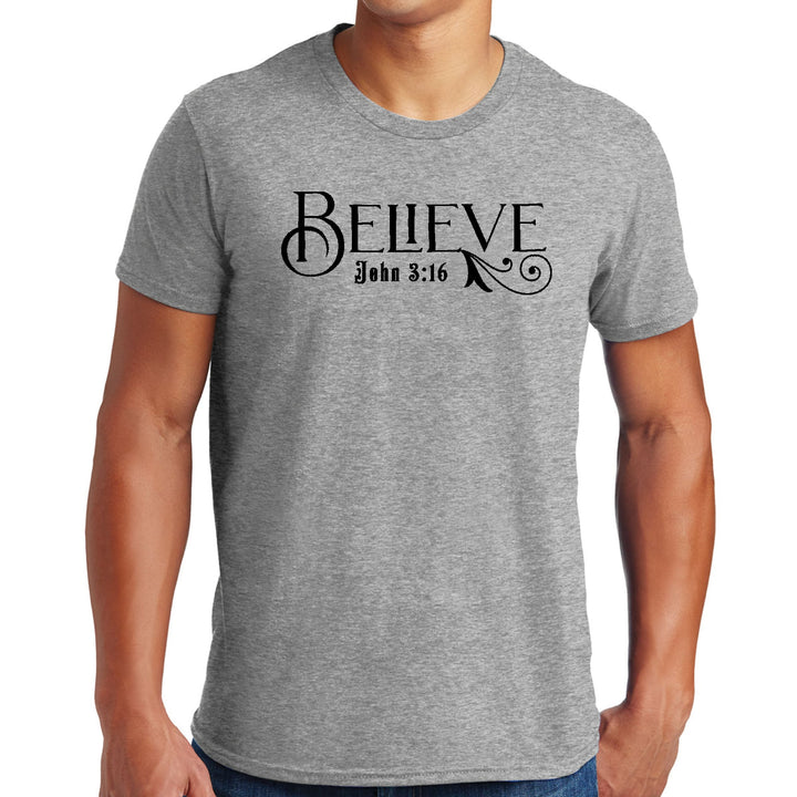 Mens Graphic T-shirt Believe John 3:16 Black Illustration - Mens | T-Shirts