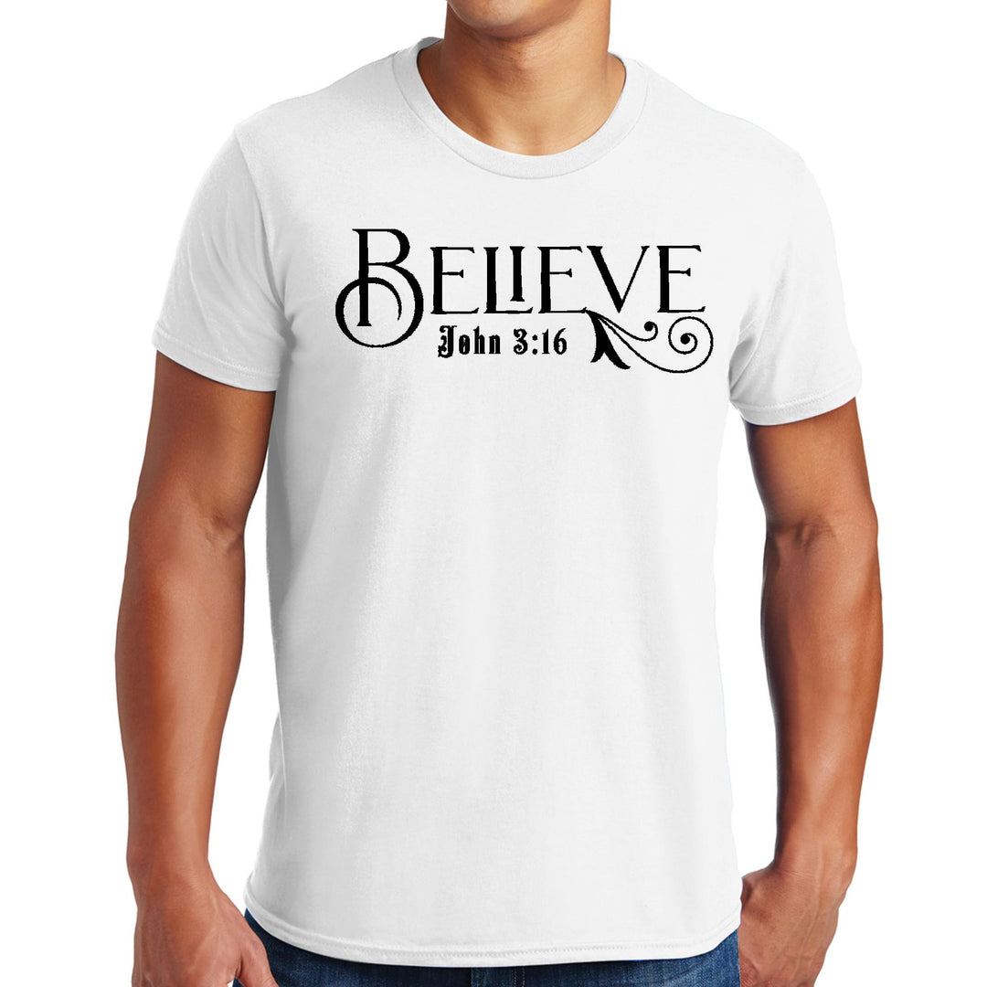 Mens Graphic T-shirt Believe John 3:16 Black Illustration - Mens | T-Shirts