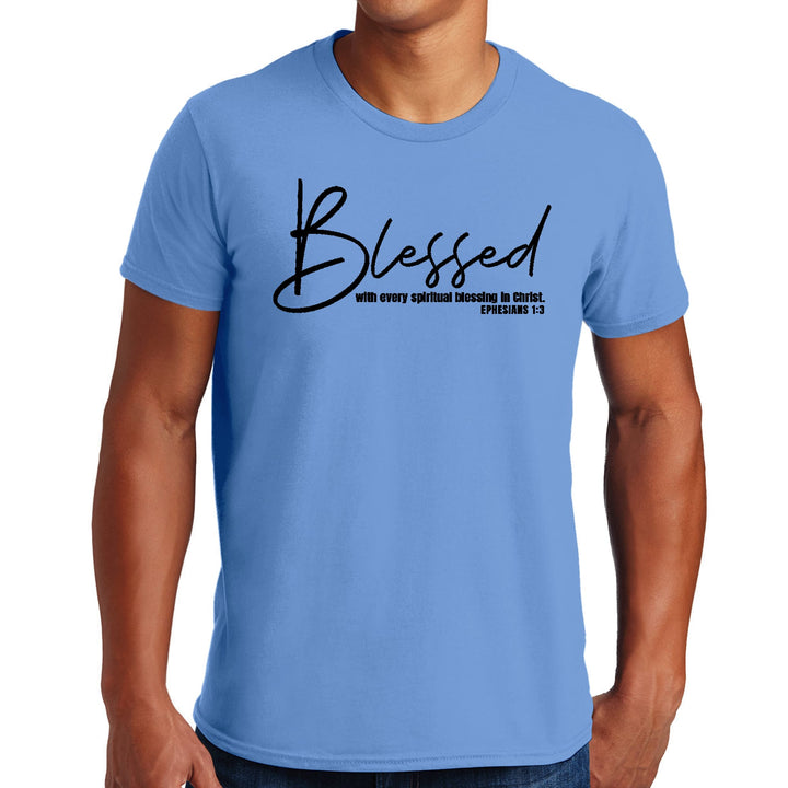 Mens Graphic T-shirt Blessed with Every Spiritual Blessing Black Print - Mens