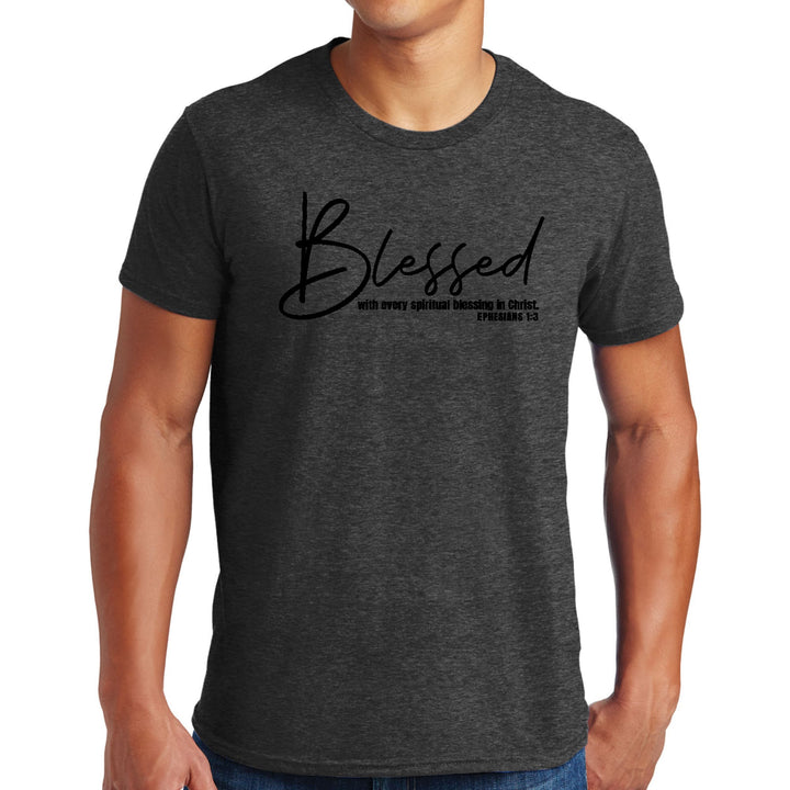 Mens Graphic T-shirt Blessed with Every Spiritual Blessing Black Print - Mens