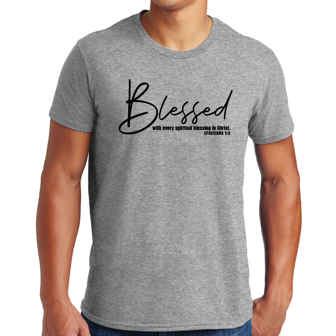 Mens Graphic T-shirt Blessed with Every Spiritual Blessing Black Print - Mens