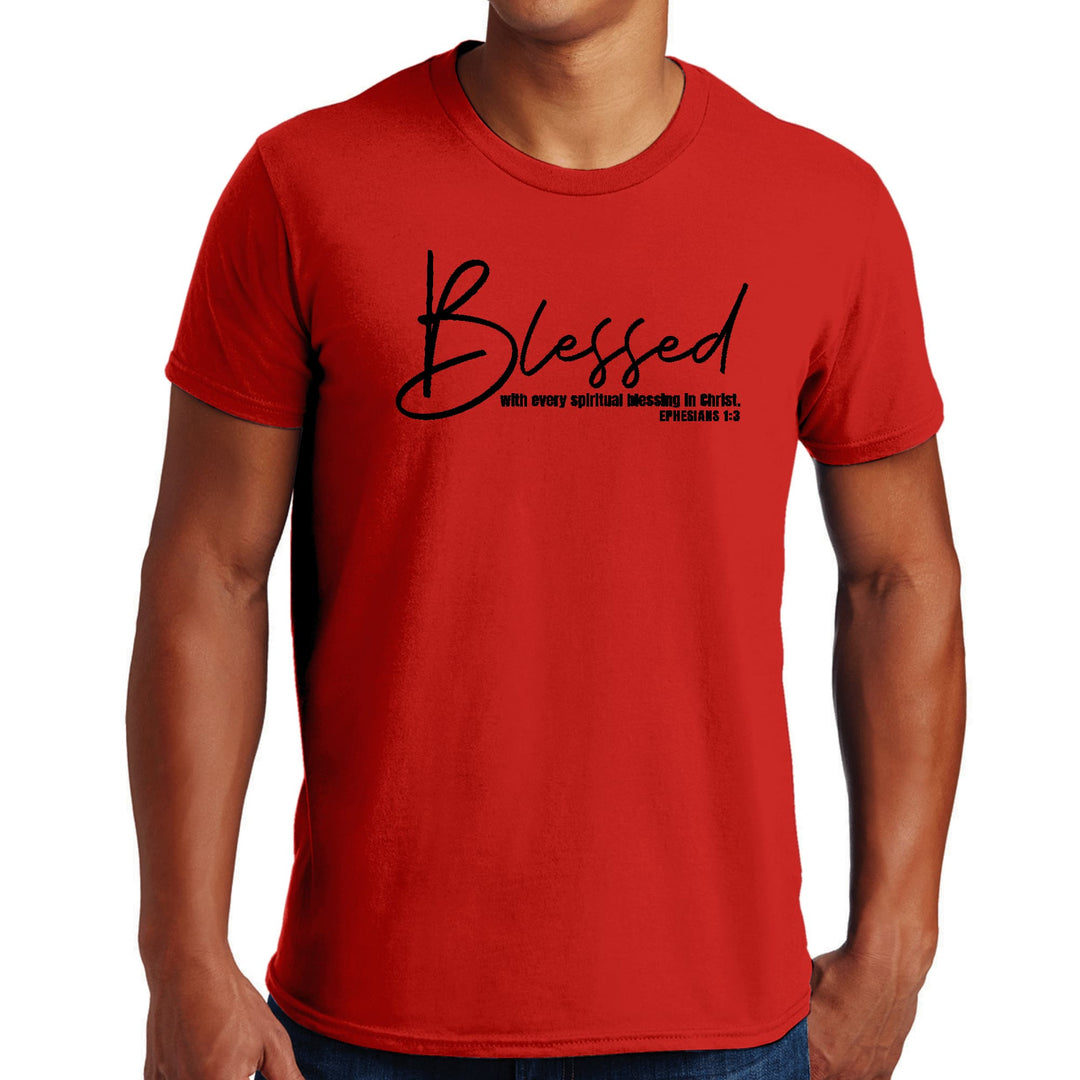 Mens Graphic T-shirt Blessed with Every Spiritual Blessing Black Print - Mens