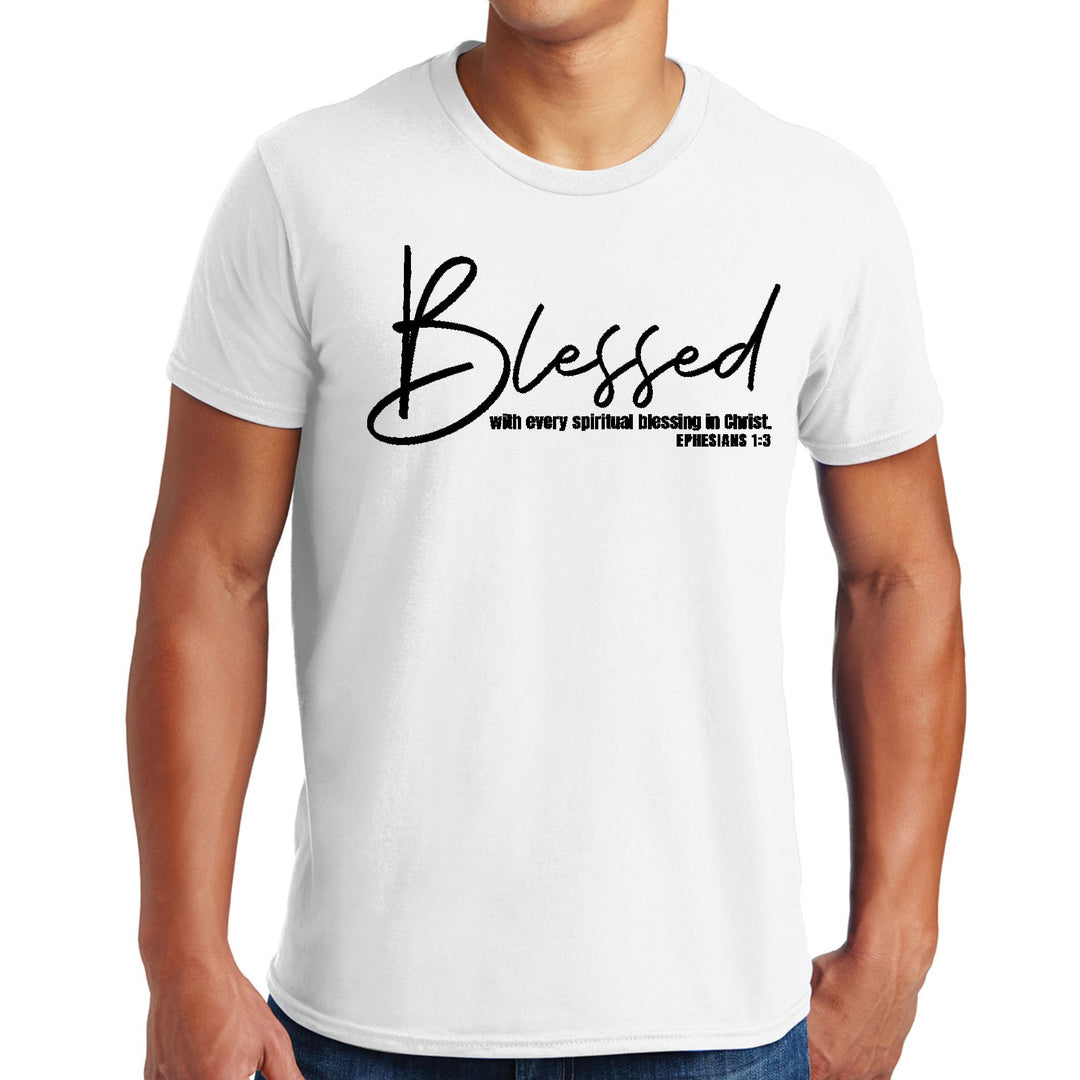 Mens Graphic T-shirt Blessed with Every Spiritual Blessing Black Print - Mens