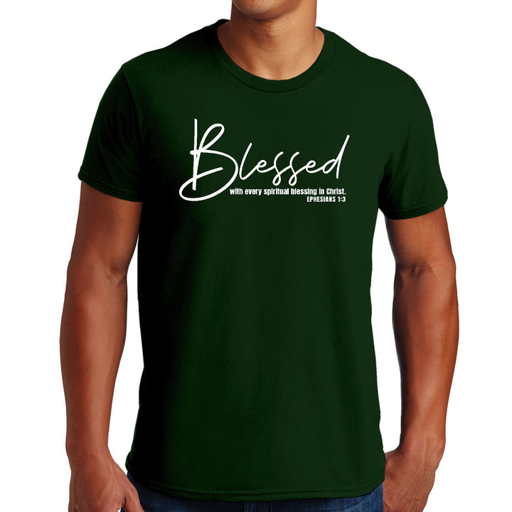 Mens Graphic T-shirt Blessed with Every Spiritual Blessing White Print - Mens