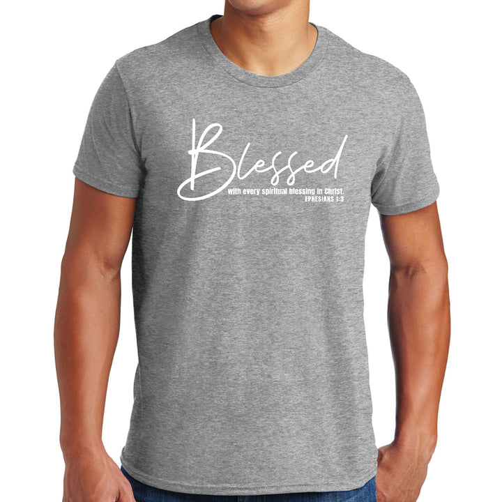 Mens Graphic T-shirt Blessed with Every Spiritual Blessing White Print - Mens