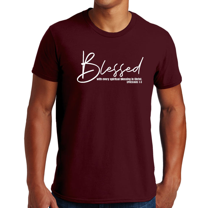 Mens Graphic T-shirt Blessed with Every Spiritual Blessing White Print - Mens