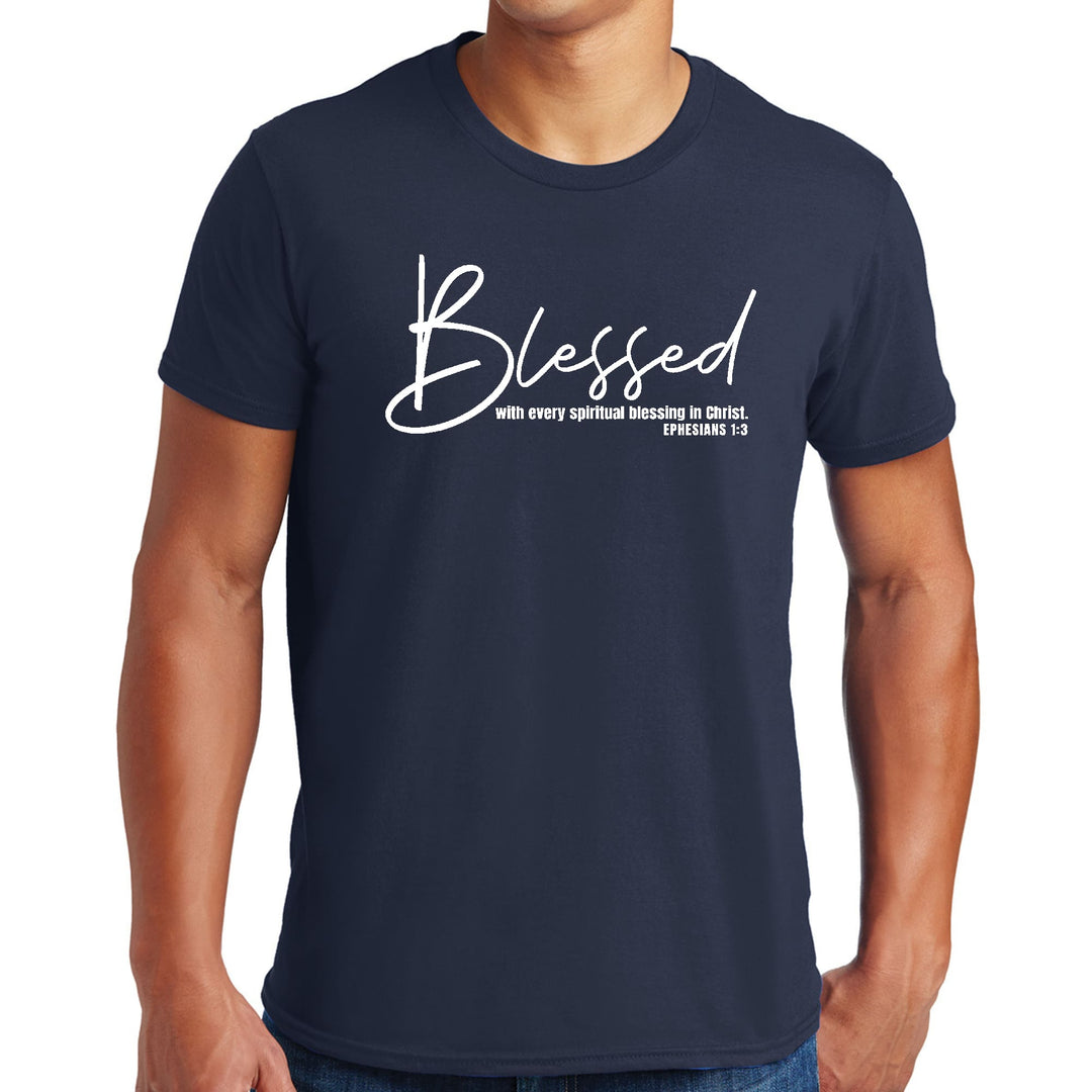 Mens Graphic T-shirt Blessed with Every Spiritual Blessing White Print - Mens